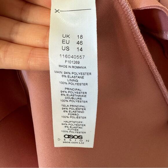 Asos Design Pink Ruffle Ruched Bardot Midi Dress Plus Size 14 - Picture 4 of 6